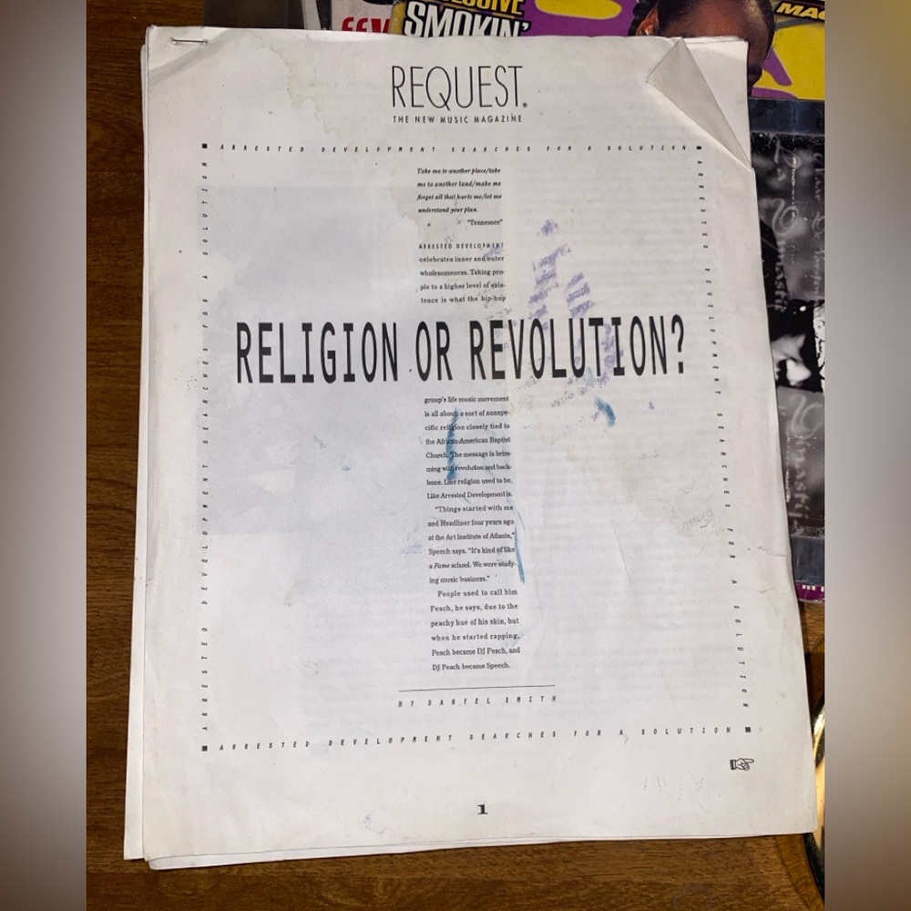 REQUEST magazine featuring Arrested Development, discussing their music